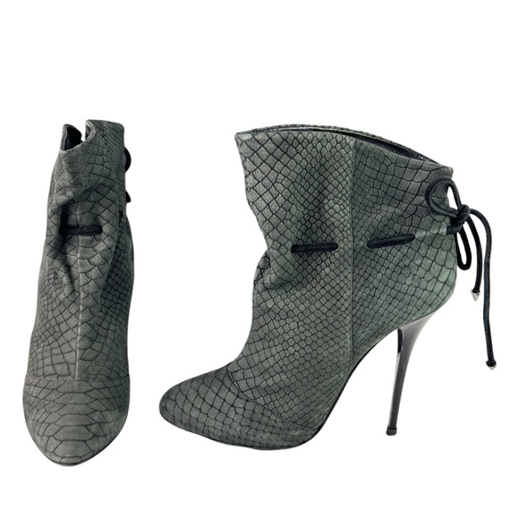 GIUSEPPE ZANOTTI Gray Nubuck Leather Women Booties Made in Italy 40-9.5US